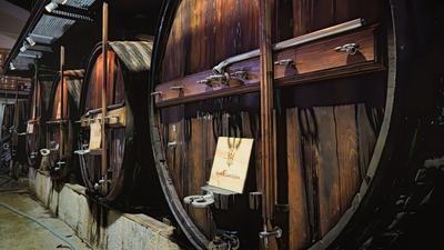 Port wine barrels from a family winery